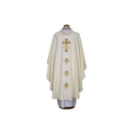Chasuble brodée écru, tissu damassé - Croix (22)