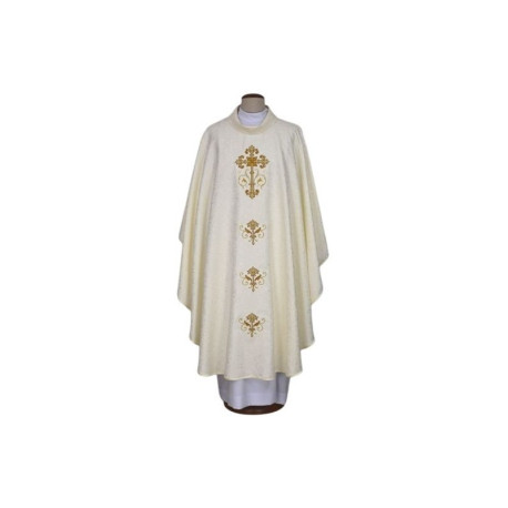 Chasuble brodée écru, tissu damassé - Croix (22)