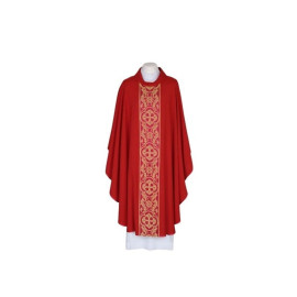 Chasuble rouge brodée - ceinture tissée (25)