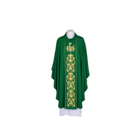 Chasuble verte brodée - IHS (26)
