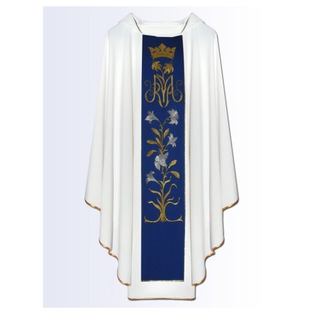 Chasuble mariale, ceinture brodée - couleur blanche