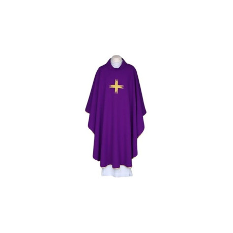 Chasuble brodée violette, bordures dorées (34)