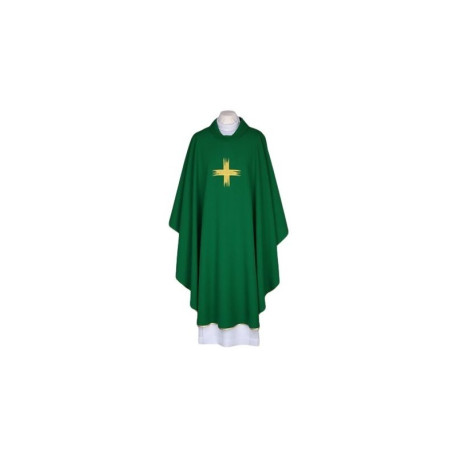Chasuble brodée verte, bordure dorée (34)
