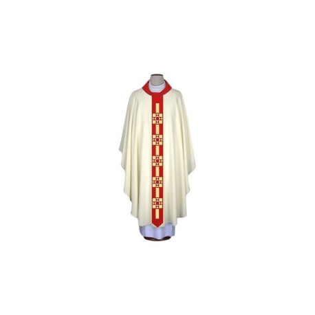 Chasuble brodée écrue, bande étroite moderne (46)