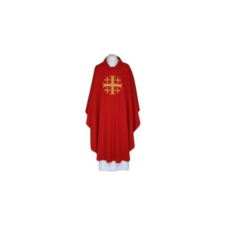 Chasuble rouge brodée - Croix de Jérusalem (86)
