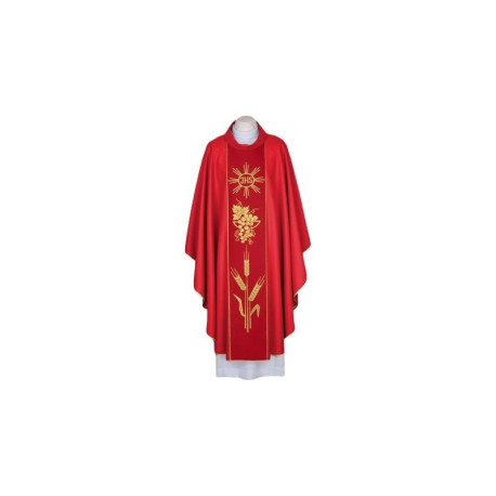 Chasuble rouge avec IHS - ceinture décorative tissée (93)