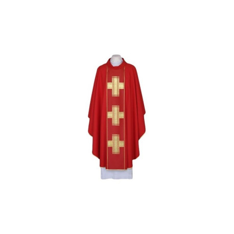 Chasuble rouge, ceinture tissée - Croix (101)