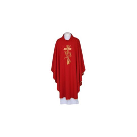 Chasuble rouge, ceinture brodée - Croix, oreilles (118)