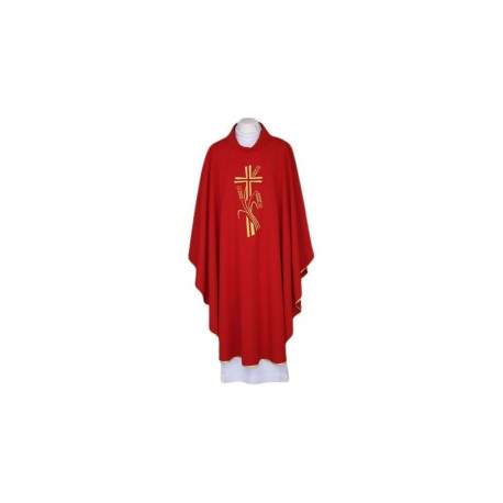 Chasuble rouge, ceinture brodée - Croix, oreilles (118)