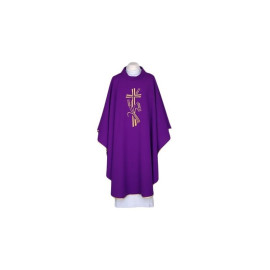 Chasuble violette, ceinture brodée - Croix, oreilles (120)