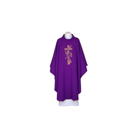 Chasuble violette, ceinture brodée - Croix, oreilles (120)