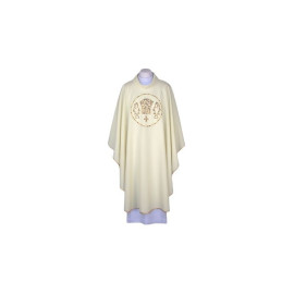 Chasuble écrue, ceinture brodée - Pain + poisson (124)