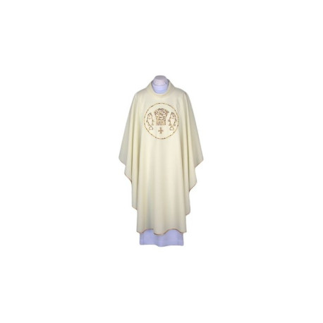 Chasuble écrue, ceinture brodée - Pain + poisson (124)
