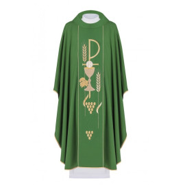 Chasuble brodée du symbole du calice - vert (H1)