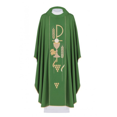 Chasuble brodée du symbole du calice - vert (H1)