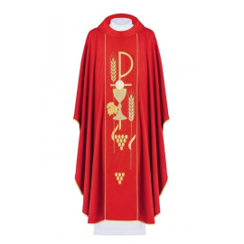 Chasuble brodée du symbole du calice - rouge (H2)