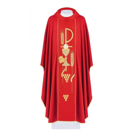 Chasuble brodée du symbole du calice - rouge (H2)