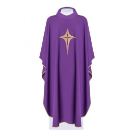 Chasuble brodée du symbole de la Croix - violet (H2)