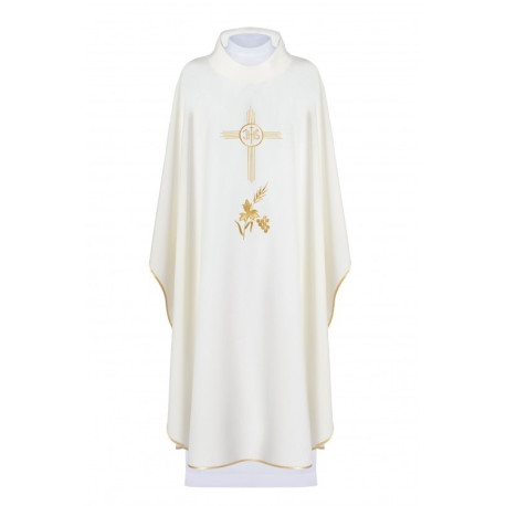 Chasuble brodée avec le symbole IHS - écru (H3)