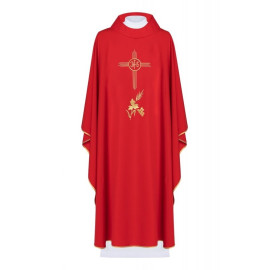 Chasuble brodée avec le symbole IHS - rouge (H3)