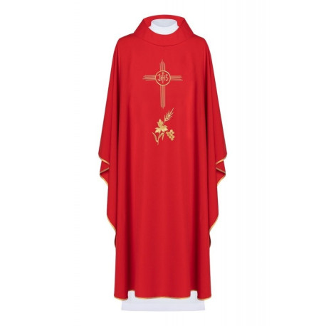 Chasuble brodée avec le symbole IHS - rouge (H3)