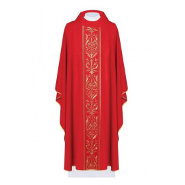 Chasuble brodée avec ceinture décorative - rouge (H4)