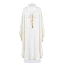 Chasuble brodée Alpha Omega - écru (H6)