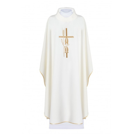 Chasuble brodée Alpha Omega - écru (H6)