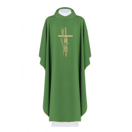 Chasuble brodée Alpha Omega - vert (H6)