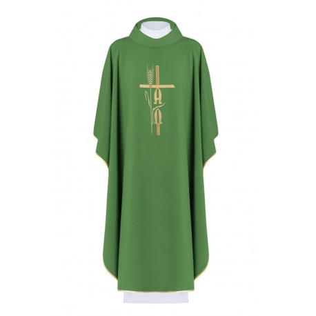 Chasuble brodée Alpha Omega - vert (H6)