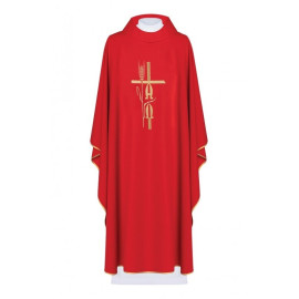 Chasuble brodée Alpha Omega - rouge (H6)