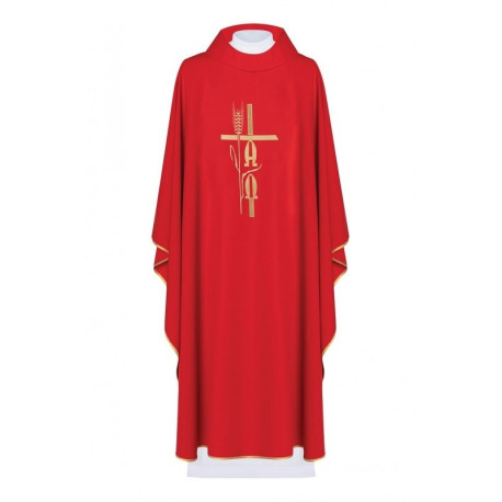 Chasuble brodée Alpha Omega - rouge (H6)