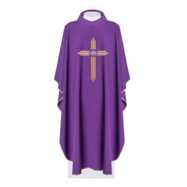 Chasuble brodée d'une croix avec le symbole IHS - violet (H7)