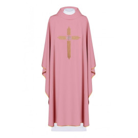 Chasuble brodée Croix avec symbole IHS - rose (H7)