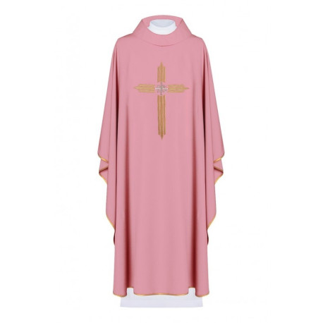 Chasuble brodée Croix avec symbole IHS - rose (H7)