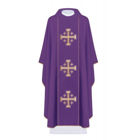 Chasuble brodée Croix de Jérusalem - violet (H8)