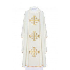 Chasuble brodée Croix de Jérusalem - écru (H8)