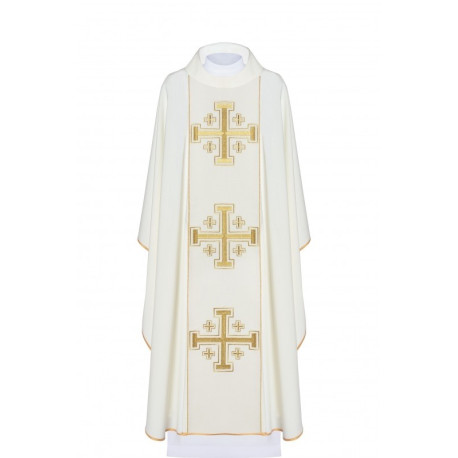 Chasuble brodée Croix de Jérusalem - écru (H8)