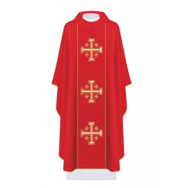 Chasuble brodée Croix de Jérusalem - rouge (H8)