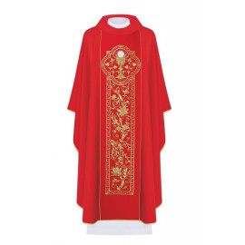 Chasuble brodée du symbole du calice eucharistique - rouge (H12)