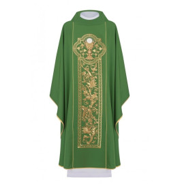 Chasuble brodée avec le symbole du calice eucharistique - vert (H12)