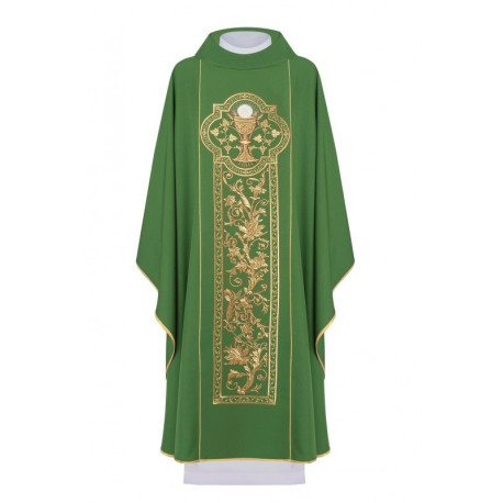 Chasuble brodée avec le symbole du calice eucharistique - vert (H12)