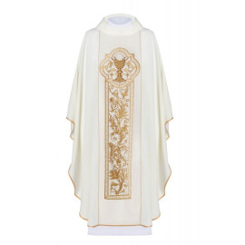 Chasuble brodée du symbole du calice eucharistique - écru (H12)