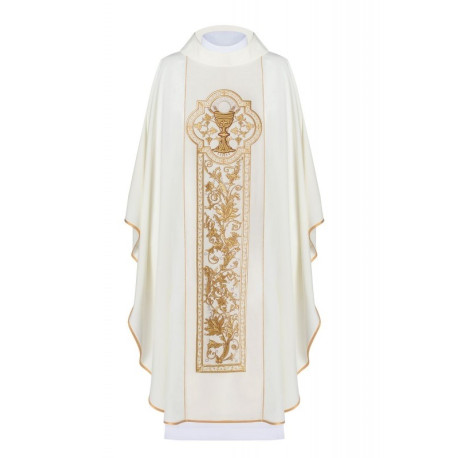 Chasuble brodée du symbole du calice eucharistique - écru (H12)