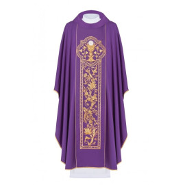 Chasuble brodée du symbole du calice eucharistique - violet (H12)
