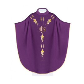 Chasuble brodée du symbole du raisin IHS - violet (H13)