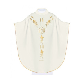 Chasuble brodée avec le symbole du raisin IHS - écru (H13)