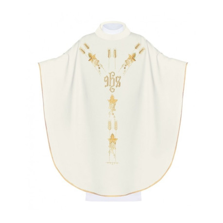 Chasuble brodée avec le symbole du raisin IHS - écru (H13)