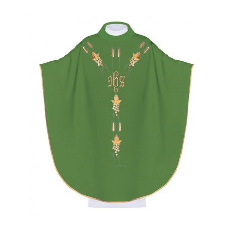 Chasuble brodée avec le symbole du raisin IHS - vert (H13)