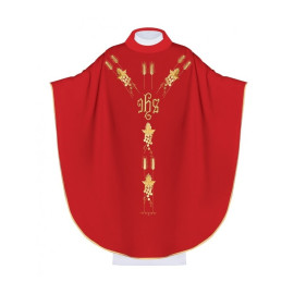 Chasuble brodée avec le symbole du raisin IHS - rouge (H13)
